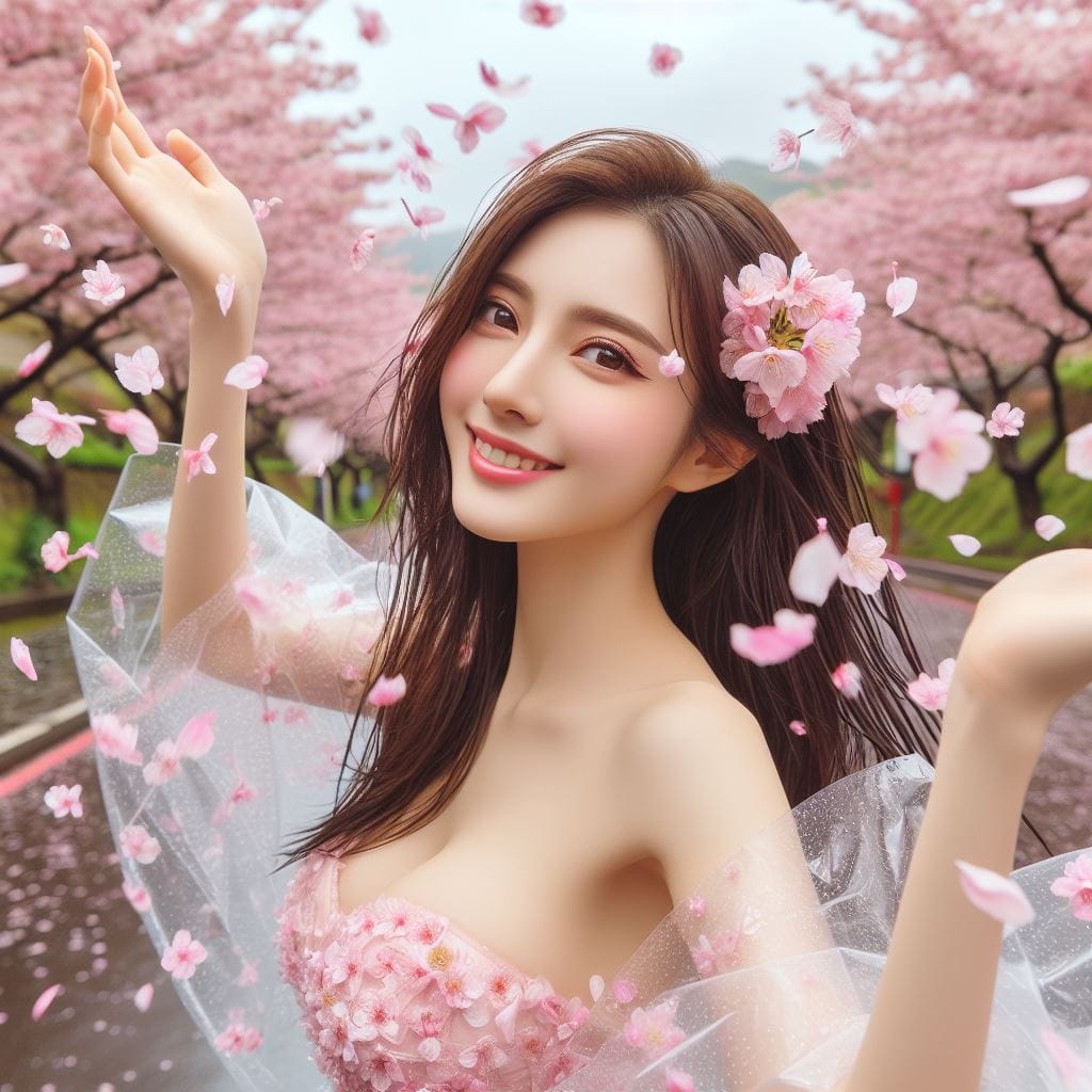 A woman admiring cherry blossoms on a rainy day.  part2
 – Larose.VIP