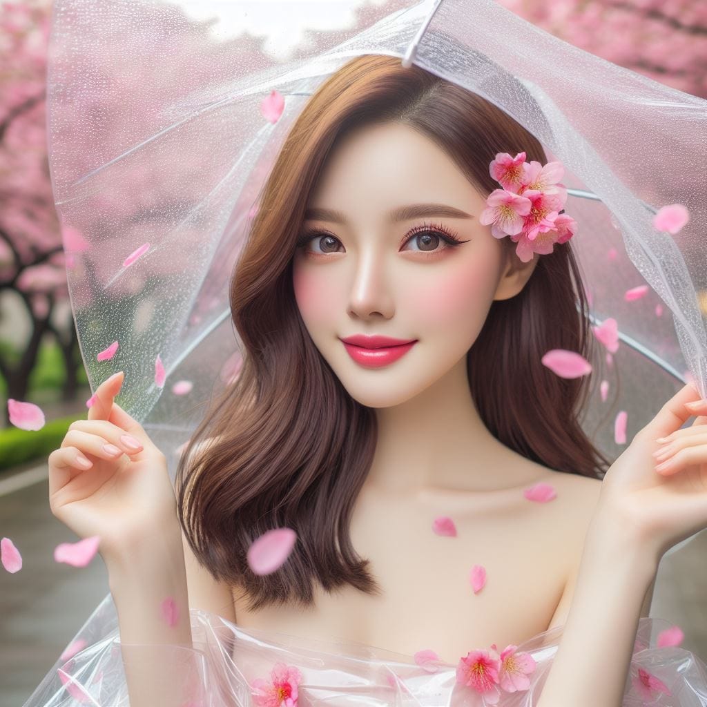 A woman admiring cherry blossoms on a rainy day.  part3
 – Larose.VIP