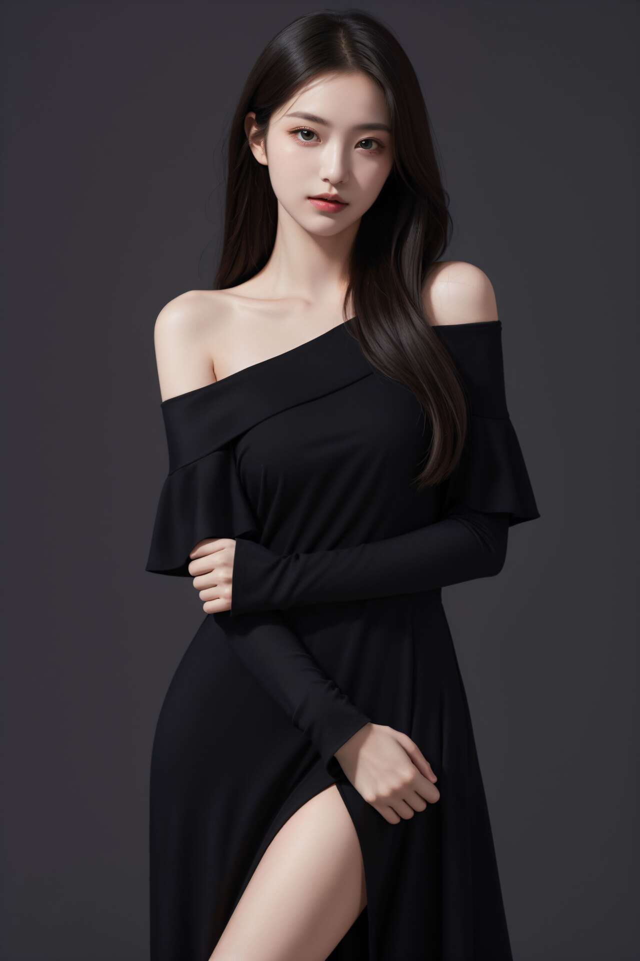 Pure and beautiful series photo style revealing black dressAI Generated 1