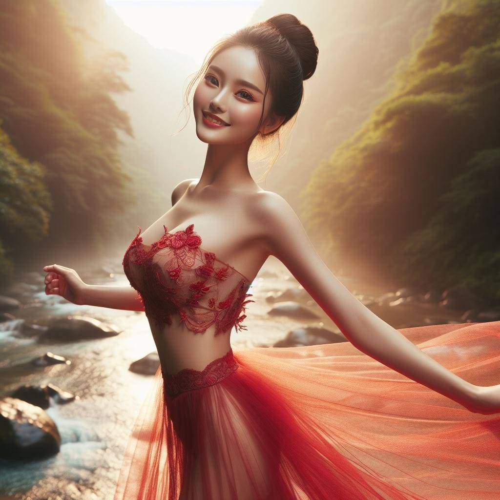 Qin and Han women in red dancing by the gravel stream
 – Larose.VIP