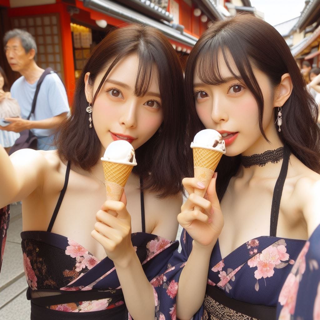 Two internet celebrities took selfies on Japanese streets and performed acrobatic ice cream tossing and catching, succeeding and failing
 – Larose.VIP